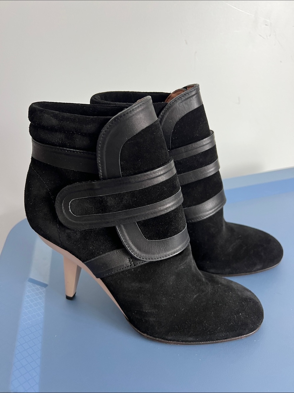 Marni black suede leather heeled booties 37.5 unique contemporary modern
